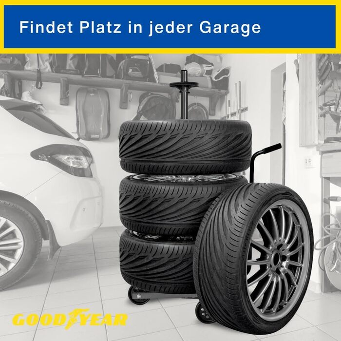 Візок для зберігання коліс Goodyear: 2 рівні, висота регулюється, 120 кг, блакитний