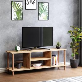 ТВ тумба en.casa Ærøskøbing 43x120x29 см, 2 полиці, біла, під дерево, меблі для телевізора, низька тумба