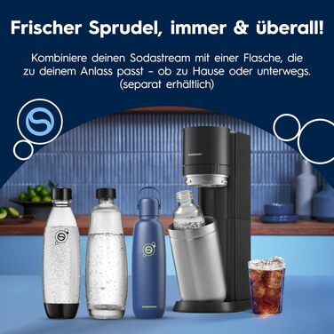Сифон для газування води SodaStream DUO Family Pack: 4 пляшки по 1л та балон CO2, чорний/титан