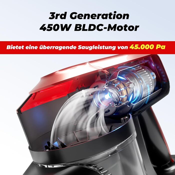 Акумуляторний пилосос Akitas V10A бездротовий 450W BLDC, потужність 45кПа, 60хв роботи, LED-щітка, для килимів, паркету та шерсті тварин