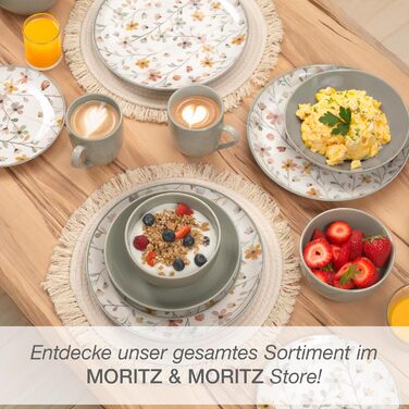 Набір посуду Moritz & Moritz PRIMAVERA Steingut для 12 осіб (48 шт.) - сучасний сервіз з іграшковим дизайном, легкий у догляді, включає ‎12 мисок, 12 чашок, 12 десертних тарілок, 12 обідніх тарілок