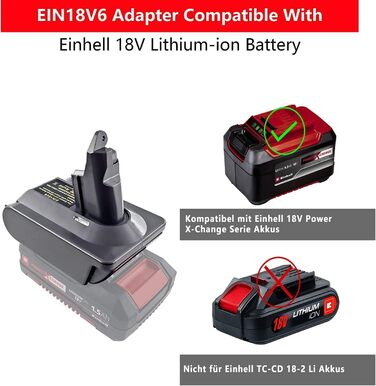 Адаптер EIN18V6 для пилососа Dyson V6, перехідник для акумулятора Einhell PXC 18V (без батареї), сумісний з моделями 4511396, 4511437, 4511437OVP