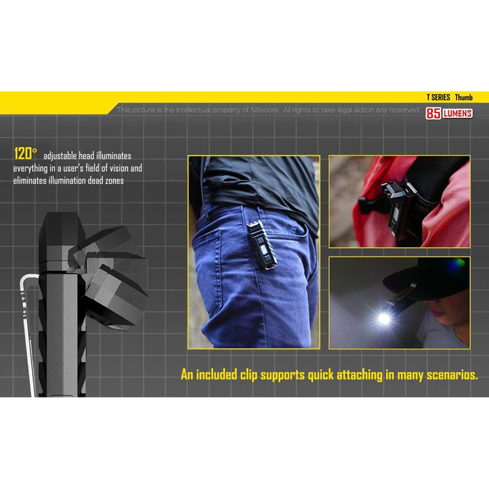 Ліхтарик-брелок Nitecore Thumb Mini 85 лм, USB-зарядка, рухома головка, чорний