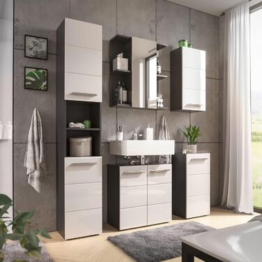 Комод DEINE TANTE EMMA 36-415-P2 глянець білий/антрацит, для ванної, 34x72x31 см
