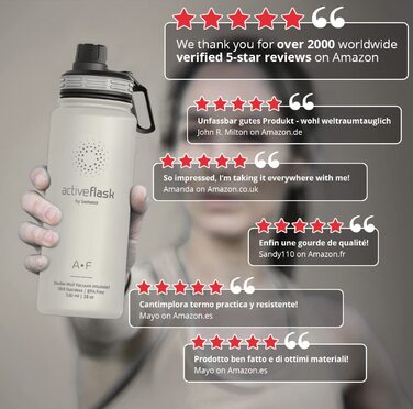 Термобутилка з нержавіючої сталі ACTIVE FLASK 530 мл з соломинкою, 3 кришки, BPA-free, герметична, підходить для газованої води, кремово-біла, для води, спорту, велосипеда, чаю, для дітей