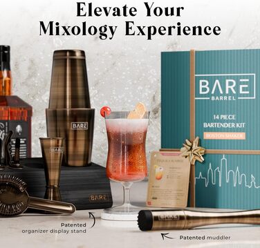 Набір для коктейлів Mixology Barkeeper-Set 14 предметів, Бостонський шейкер 0.8л, матовий латунь (BKB3)