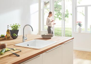 Змішувач кухонний GROHE Concetto Supersteel 32661DC3 нержавіюча сталь: поворотний на 150°, з обмежувачем витрати води, комплект кріплення