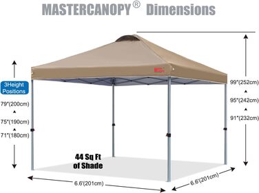 Тент шатер MasterCanopy Pop-up 3x3 м, швидкозбірний, з регулюванням висоти, UPF50+, водостійкий, з сумкою та пісочниками для кемпінгу, заходів, саду