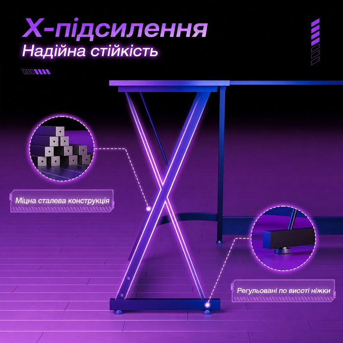 Ігровий стіл ODK, 120x120 см, L-подібний, для дому та офісу, чорний