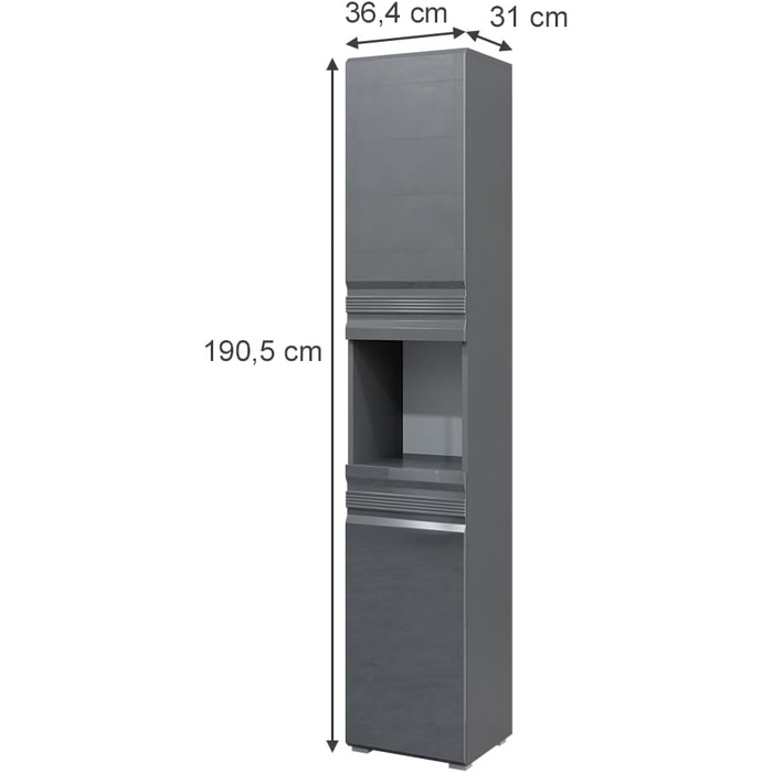 Шафа для ванної Vicco Freddy, антрацит глянець, 36x190,5 см, пенал