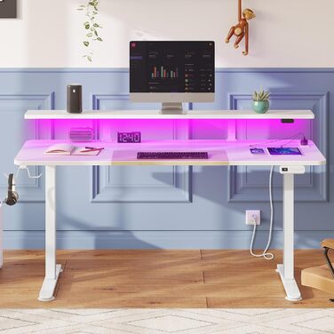 Електричний стіл Rolanstar 160x60 см з регулюванням висоти, LED-підсвіткою, розетками та USB, ергономічний комп'ютерний стіл для геймінгу й офісу