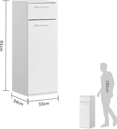 mokebo® Вузька шафка для ванної 'Der Matrose', біла, дерев'яна, 91x33x34 см, нішевий середній шафа для ванної, матова, для зберігання, набір меблів для ванної