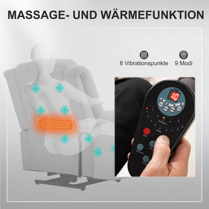 HOMCOM Recliner TV Recliner Електричний регульований масажний реклайнер з функцією відкидання вкладки Sit-to-Stand, широка спинка Реклайнер для телевізора з підніжкою, 2 бічні кишені для вітальні темно-сірий