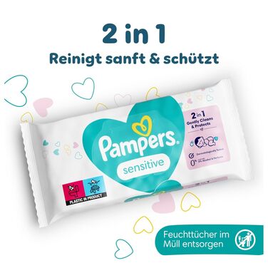 Дитячі вологі серветки Pampers Sensitive, без ароматизантів, для чутливої шкіри, 12 упаковок по 52 шт (загалом 624 шт)