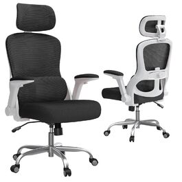 Офісне крісло TRALT Ergonomiczne - ігрове крісло з регульованою підголівником та підтримкою попереку, для дому та офісу, комп'ютерне крісло для великих людей, сітчасте крісло, 150 кг (білий, чорний)