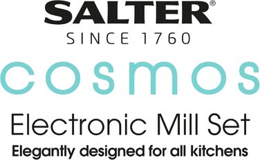 Електричний набір млинків Salter Cosmos BW12199EU7 для спецій, солі та перцю, з керамічним механізмом, підсвіткою, для слабких/артритних рук, одноручне керування, сірий