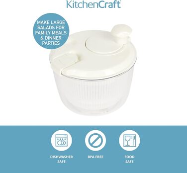 Міні-салатниця-центрифуга KitchenCraft, універсальна, 19 см – для миття та сушіння салату, овочів, компактна, пластикова