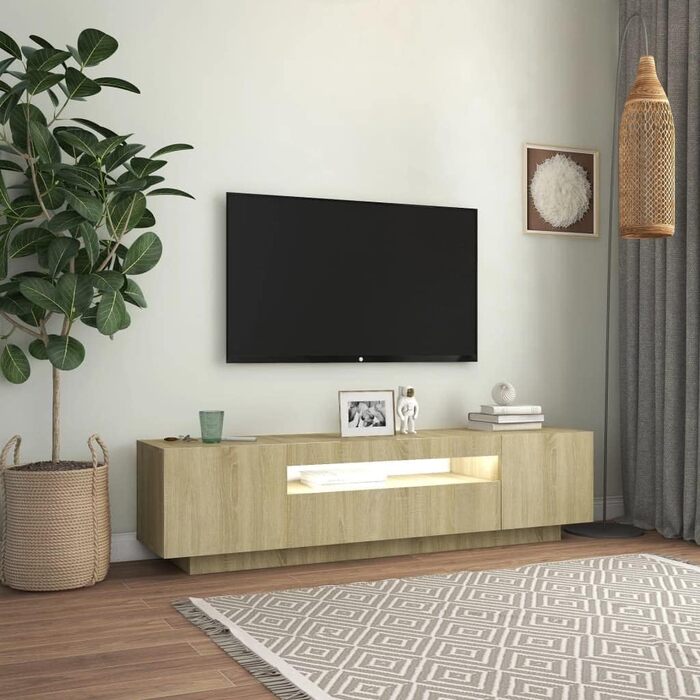 Тумба під телевізор з LED підсвіткою vidaXL, дуб сонома, 160x35x40 см, сучасний ТВ стіл, меблі для вітальні