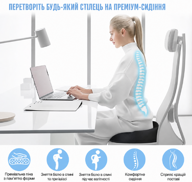 Ортопедична подушка Ainiv з пам’яттю форми для сидіння, ергономічна, для офісного стільця, автомобіля, інвалідного візка, для куприка, при ішіасі, геморої, для зняття болю в спині, чорна