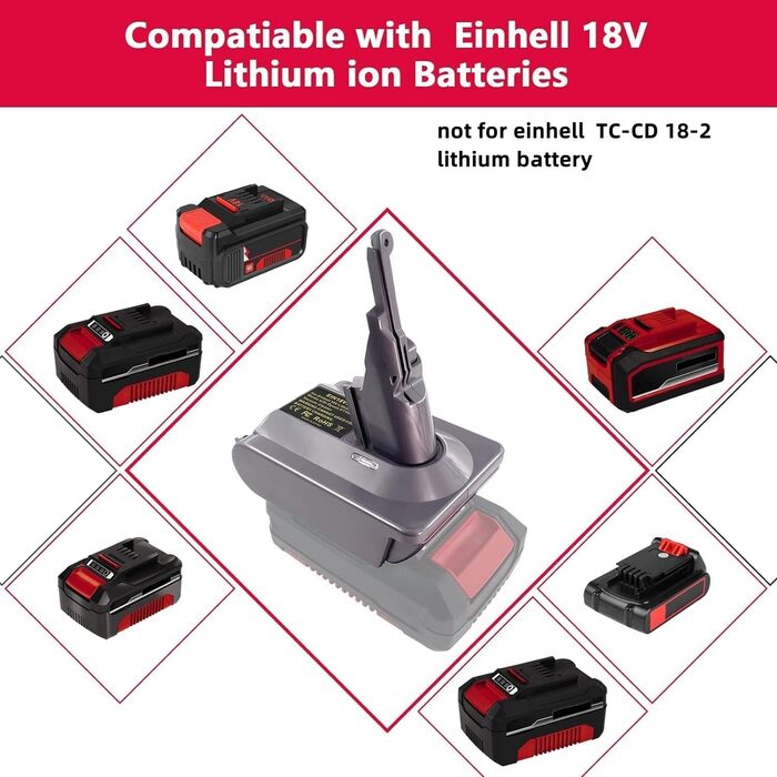 Адаптер EIN18V7V8 для пилососа Dyson V7/V8, перехідник для акумулятора Einhell 18V PXC, заміна батареї, без акумулятора