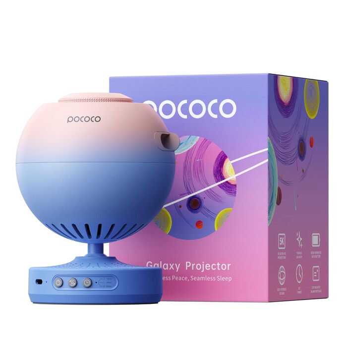 Проєктор зоряного неба POCOCO Sternenhimmel: LED-проектор галактики, планетарій для дітей та дорослих, нічник з ауророю, 2 диски, таймер, рожево-блакитний