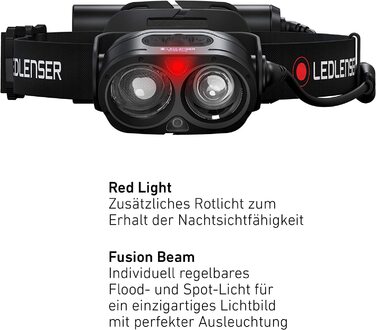 Налобний ліхтар Ledlenser H19R Core, 3500 люмен, акумуляторний, LED, з червоним світлом, водонепроникний IP67, дальність 300 м, USB-зарядка, Fusion Light