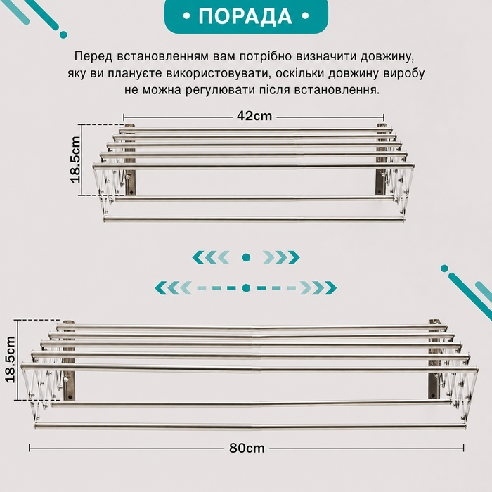 YOUDENOVA настінна сушарка для білизни, розсувна, 7 металевих перекладин, компактна, для ванної та пральні, срібляста, 42-80x59x19 см