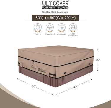 Водонепроникний чохол для гідромасажного джакузі Whirlpool ULTCOVER, квадратний, 600D поліестер, 203 x 203 см, коричневий