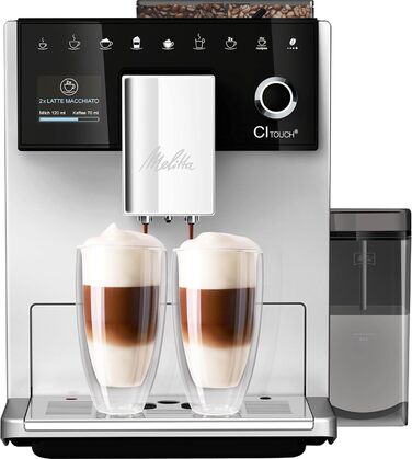 Кавоварка автоматична Melitta CI Touch з молочною системою, вбудованою кавомолкою та капучинатором, для еспресо й капучино, срібляста