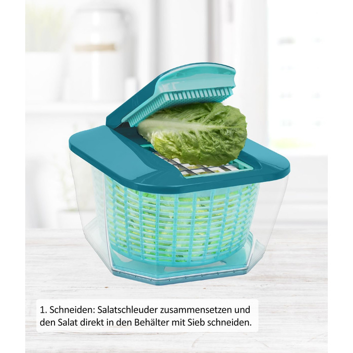Професійна овочерізка та сушарка для салату Genius Nicer Dicer Chef, 4-в-1, з кришкою, контейнером і ситом, 5.2 л, прозора