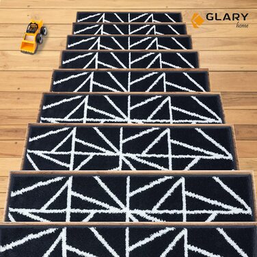 Набір з 15 самоклеючих килимків для сходів Glary Home 22x71x1,2 см, біло-синій трикутний візерунок