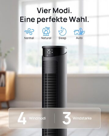 Тихий вежний вентилятор з пультом 25dB, 40W, 4 режими, 75° осциляція, таймер 12 год, 93 см