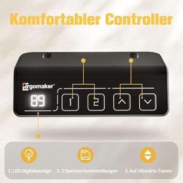 Електричний регульований стіл ERGOMAKER 140x60 см, білий, робочий стіл з роздільною стільницею