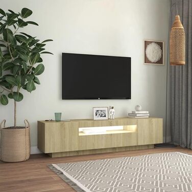 Тумба під телевізор з LED підсвіткою vidaXL, дуб сонома, 160x35x40 см, сучасний ТВ стіл, меблі для вітальні