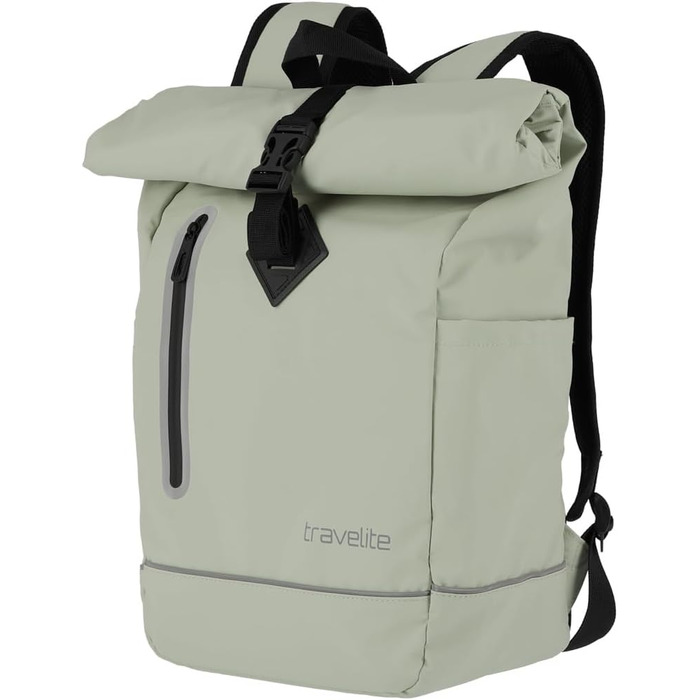 Рюкзак TRAVELITE Rolltop водонепроникний, велосипедний, міський з ролтоп-застібкою та світловідбивачами, Basics, 48 см, 19 л, світло-зелений