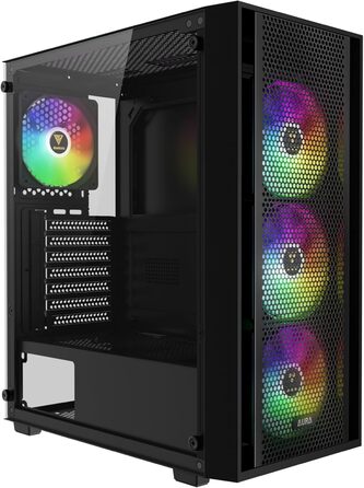 Ігровий корпус GAMDIAS AURA GC2 Elite ATX, мід-тауер, скло, 4x120 мм ARGB вентилятори, чорний, висока вентиляція