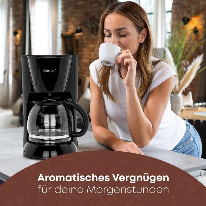 Кавоварка Clatronic KA 3473 чорна, 1,5 л, на 12-14 чашок, фільтр, захист від крапель, 900 Вт
