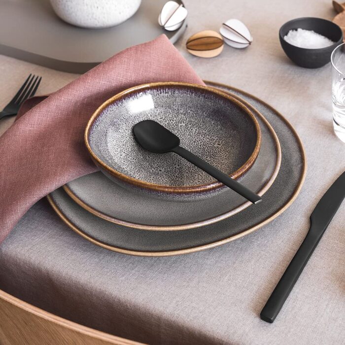 Сервіз Villeroy & Boch Lave Beige 12 предметів: тарілки 28 см і супові миски 21 см на 6 персон, стійке до подряпин, стоновий посуд, бежевий