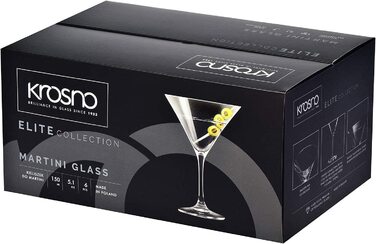 Набір келихів для мартіні Krosno Elite, 150 мл, 6 шт — скляні коктейльні келихи для дому, ресторанів та вечірок, можна мити в посудомийній машині