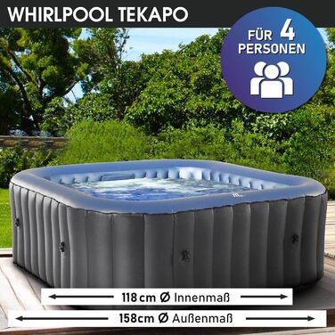 Надувний гідромасажний басейн BRAST MSpa Tekapo для 4 осіб, 158x158 см, 108 форсунок, з підігрівом і енергозберігаючим таймером, для вулиці та приміщення, швидке надування, спа-джакузі для релаксації