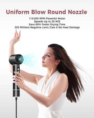 Air Styler 5 в 1 з іонізацією: Фен-щітка, випрямляч, авто-завивка 110 000 RPM, швидке сушіння, чорний