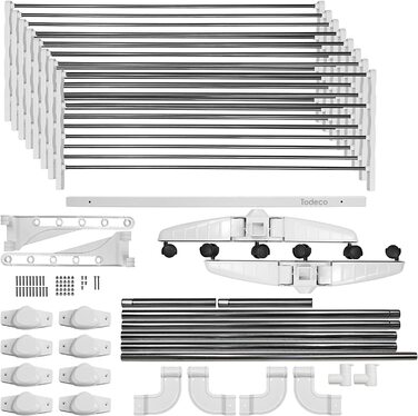 Сушарка для білизни Todeco з нержавіючої сталі, 4 полиці, білі крила, верхня штанга, макс. навантаження 3 кг на стійку