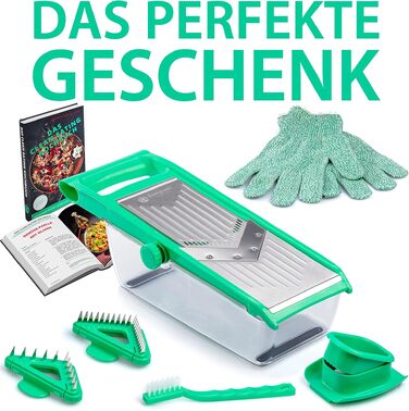 Овочерізка терка з нержавіючої сталі Freegreen Germany з V-подібним лезом та контейнером для збору, з тримачем для овочів