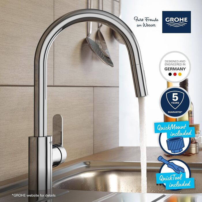 Змішувач кухонний GROHE Get з висувним душем, поворотний 360°, хром - 31484001