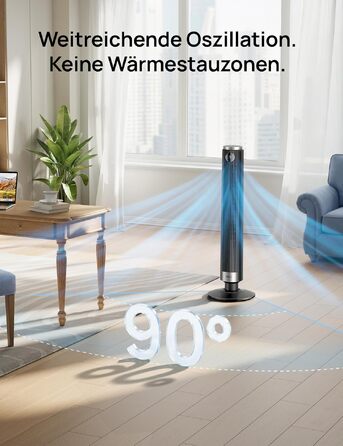 DREO Smart Tower Fan 102-114 см - Вежний вентилятор з пультом, 9 режимів, 4 режими, 90° осциляція, 12 год таймер, DC мотор, надтихий (20 дБ), для дому та офісу, чорний