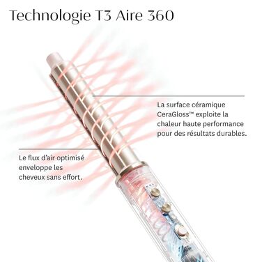 T3 Aire 360 Warmluft-стайлер для волосся: набір для укладання з керамічними насадками для локонів, круглою щіткою та широкою насадкою | Швидка та здорова укладка для всіх типів волосся