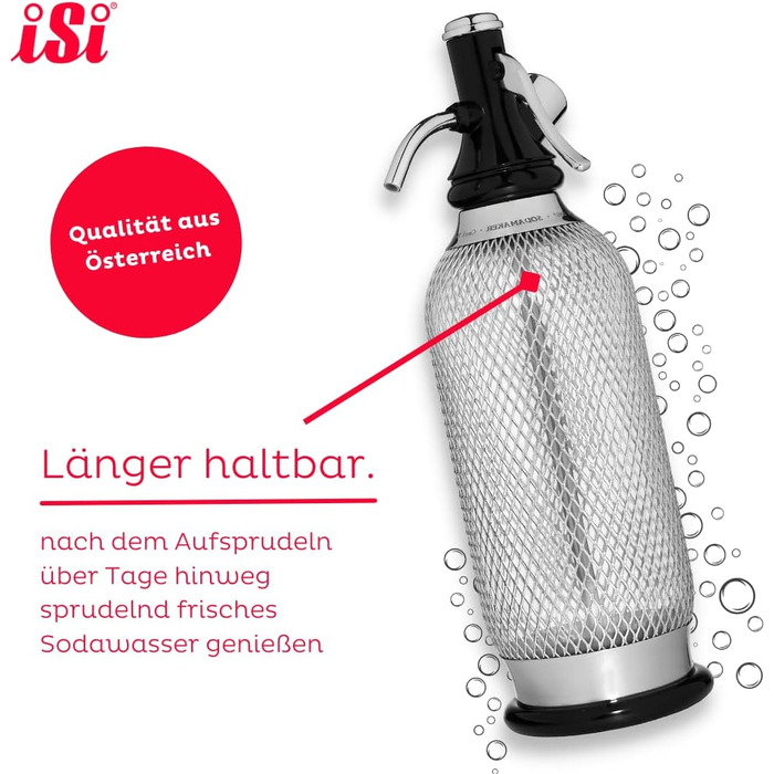 Сифон для газування води iSi Soda Maker Classic Geschenkset, 1 л, нержавіюча сталь, набір із 2 склянок і 10 капсул, барне приладдя для приготування содової води