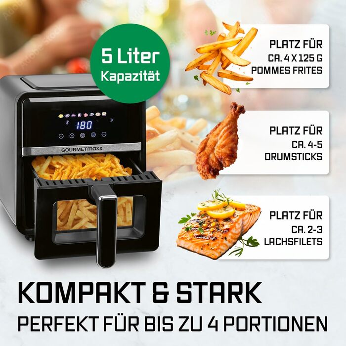 Фритюрниця повітряна GOURMETmaxx з 2 камерами, 10л, вертикальна, з сенсорним дисплеєм
