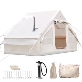 Надувний кемпінговий намет Oxford 420D Glamping 2-4 особи з насосом, водонепроникний 3000мм, для 4 сезонів, з вікном-сіткою та димоходом 300x200x200 см