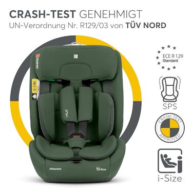 Автокрісло KikkaBoo i-Size i-FLIT 9-36 кг ISOFIX, група 1/2/3, 15 міс. - 12 років, з SPS та Top Tether, регульована підголовник, військовий зелений